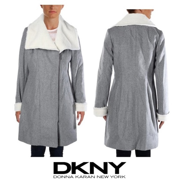 NWT DKNY Oversized Collar Wool Over Coat - Picture 1 of 8